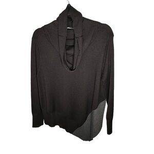 Linda Matthews Black Gray Asymmetrical Cowl Neck Sweater Size Large